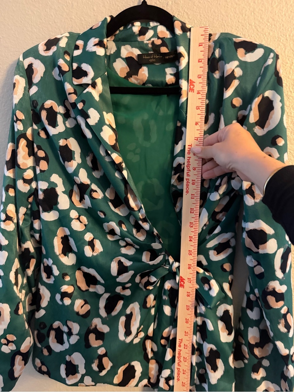 House of Harlow 1960 x Revolve Green Animal Print Wrap Blouse - Shoulder Pads - Picture 6 of 9
